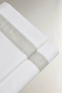 COTTON FLAT SHEET WITH LINEN BORDER