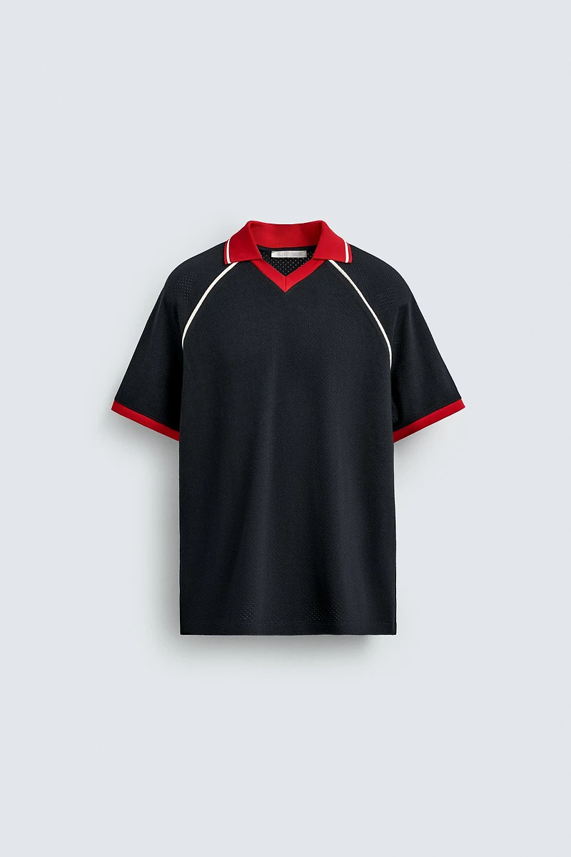 CONTRAST TRIM TEXTURED POLO