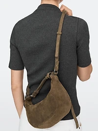Split leather bag with metal buckle