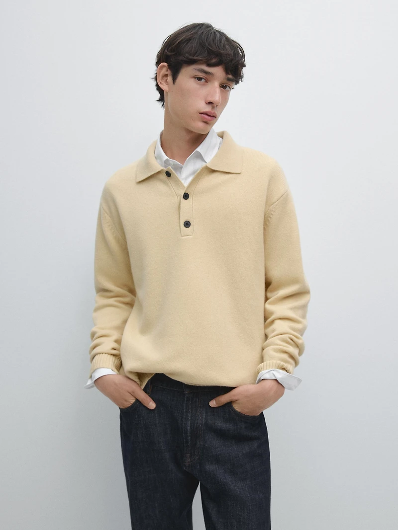 100% wool knit polo sweater