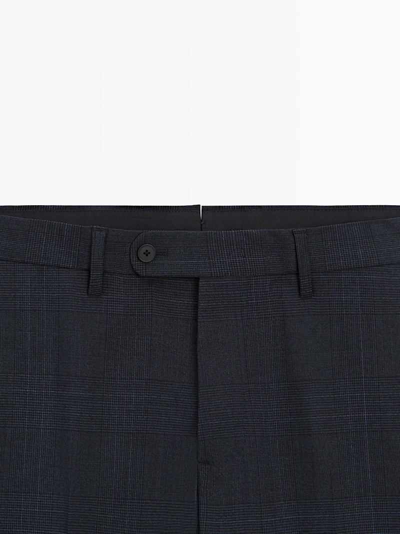 Cool wool blend check suit trousers