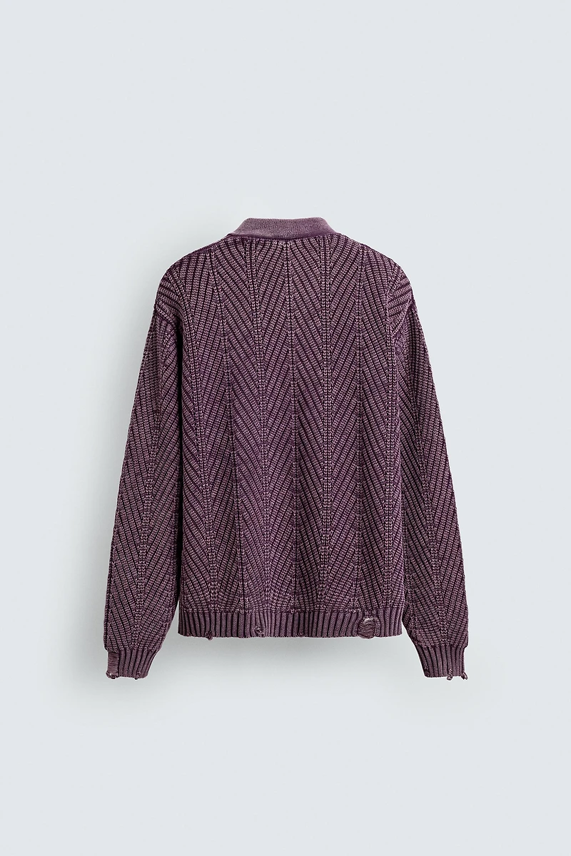 TEXTURED CARDIGAN WITH DISTRESSED EFFECT