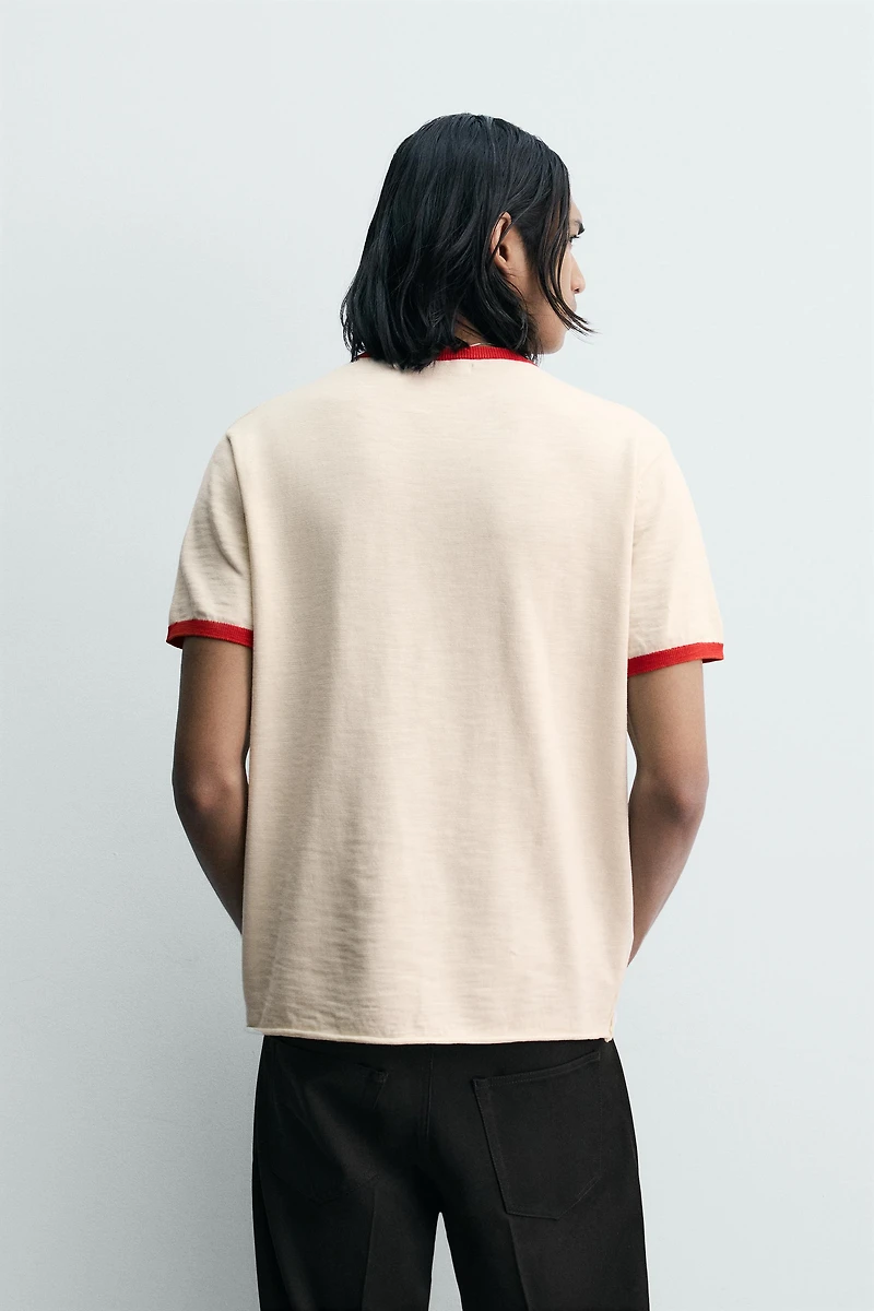 CONTRAST KNIT TEXT T-SHIRT