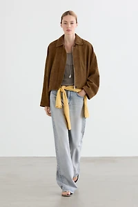 Short suede leather bomber jacket