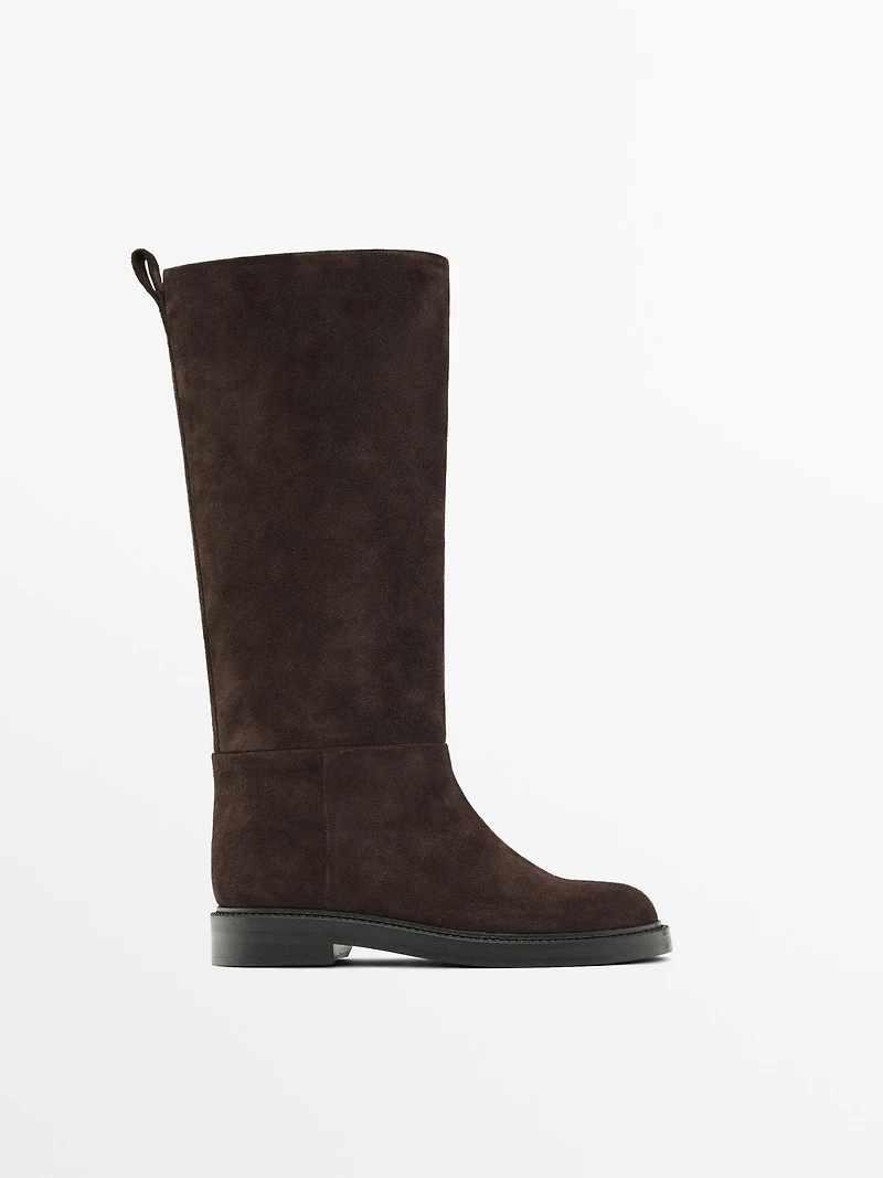 Split suede knee-high boots