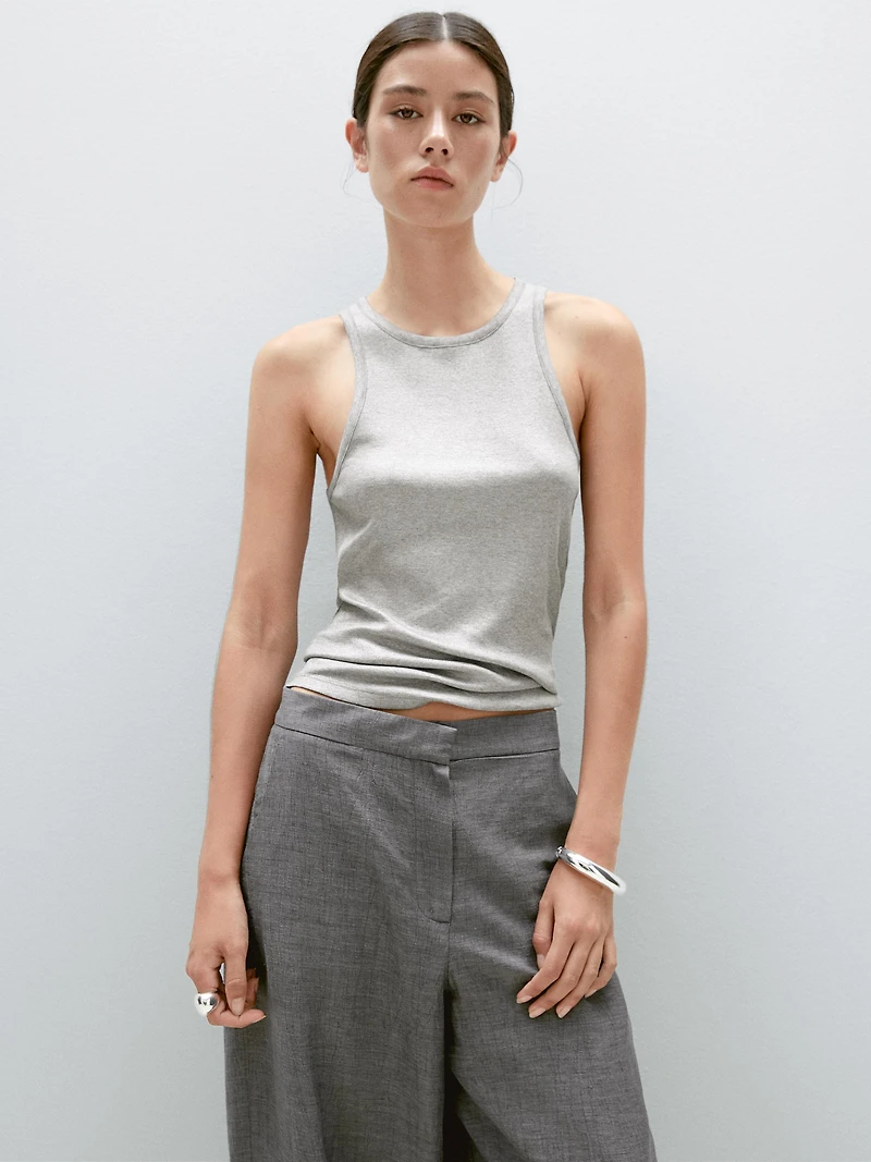 Top scintillant à col rond