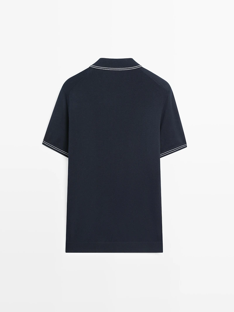 Knit polo sweater with collar detail