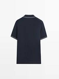 Knit polo sweater with collar detail