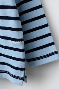 EMBROIDERED TEXT STRIPED T-SHIRT