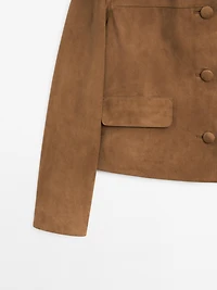 Suede leather jacket with lined buttons
