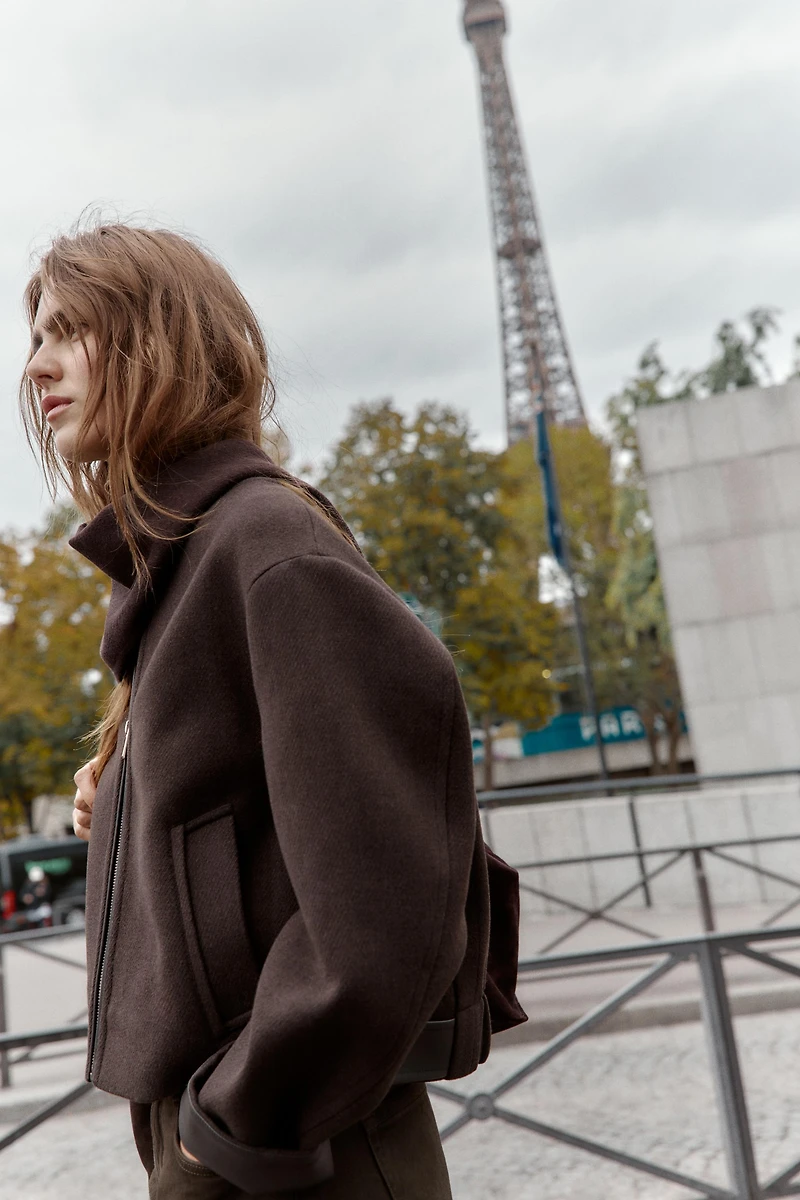 SOFT FAUX LEATHER TRIM JACKET