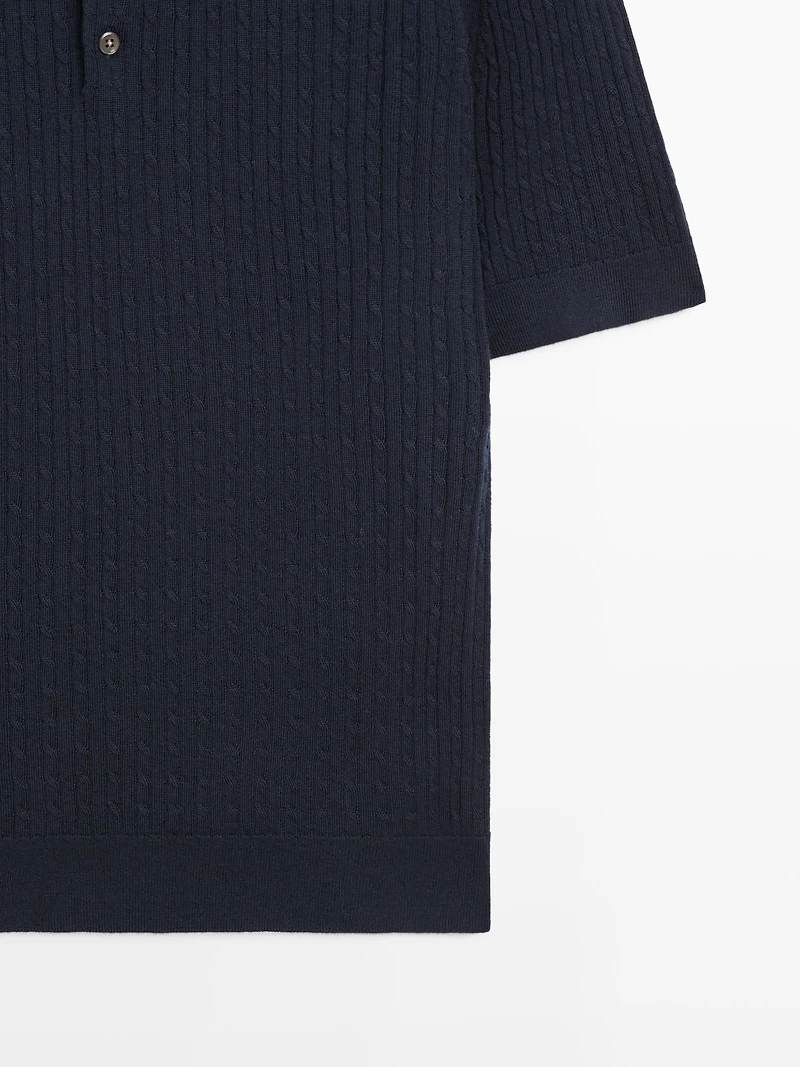 Pull polo en maille de laine mérinos