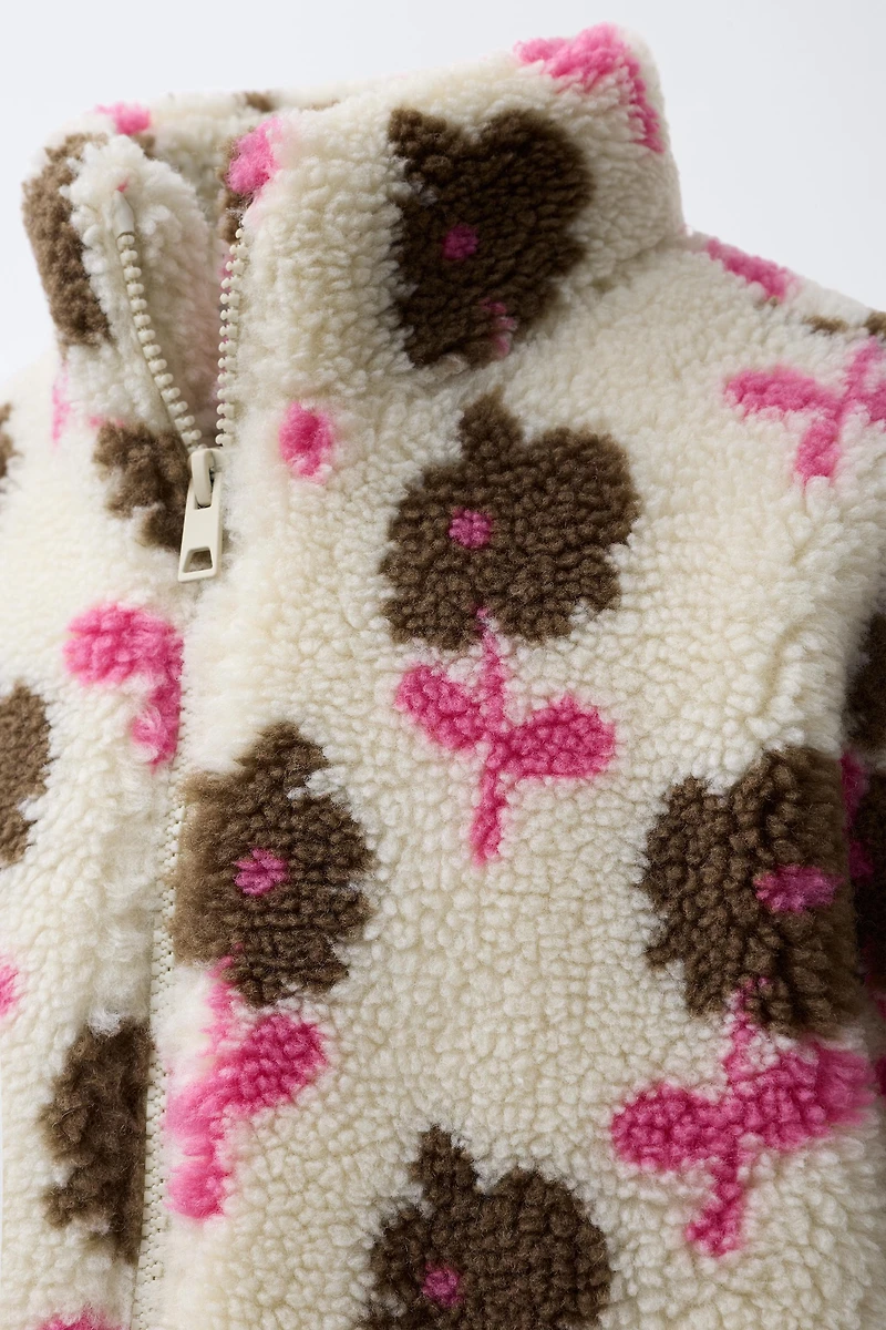 VESTE EFFET MOUTON À FLEURS
