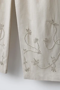 WIDE LEG BEADED PANTS WITH LINEN AND COTTON