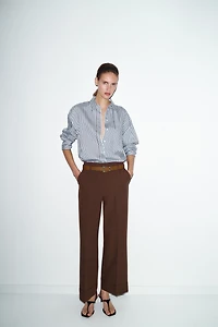 BELTED CUFFED HEM PANTS