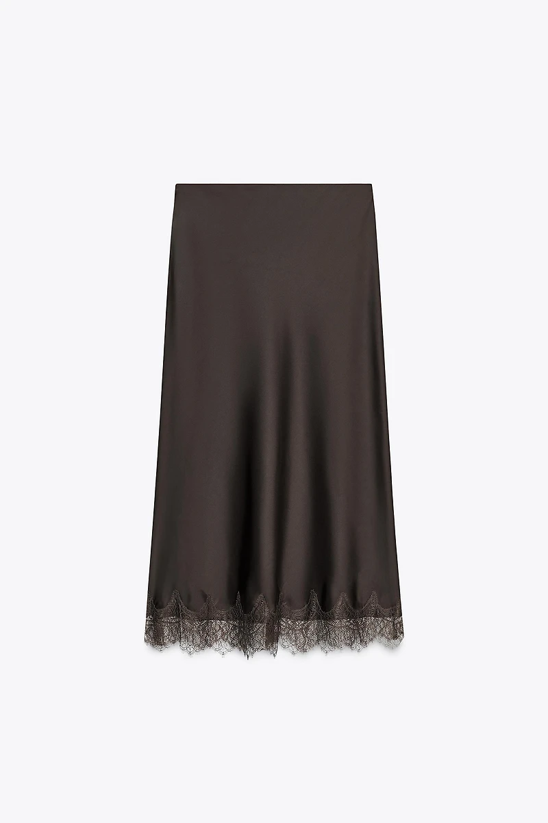 JUPE MIDI SATINÉE DENTELLE