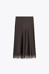 JUPE MIDI SATINÉE DENTELLE