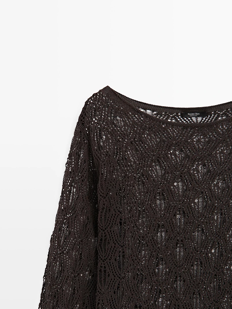 Boatneck sweater with openwork detail