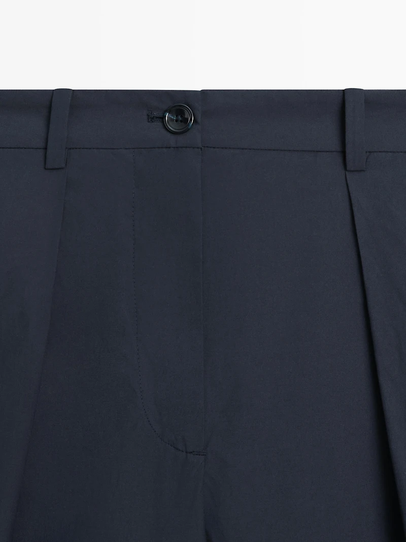 Cotton blend wide-leg trousers
