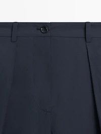 Cotton blend wide-leg trousers