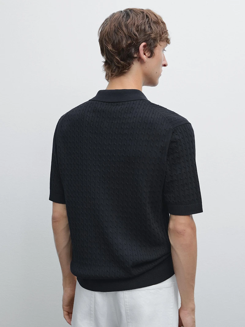 100% cotton cable-knit polo sweater