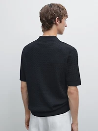 100% cotton cable-knit polo sweater