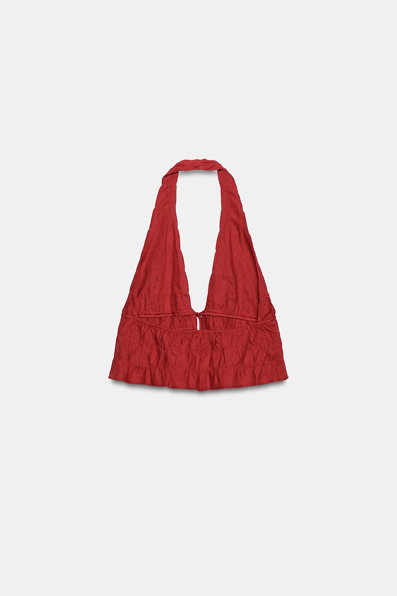 LINEN RUCHED HALTER TOP
