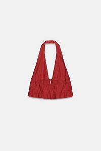 LINEN RUCHED HALTER TOP