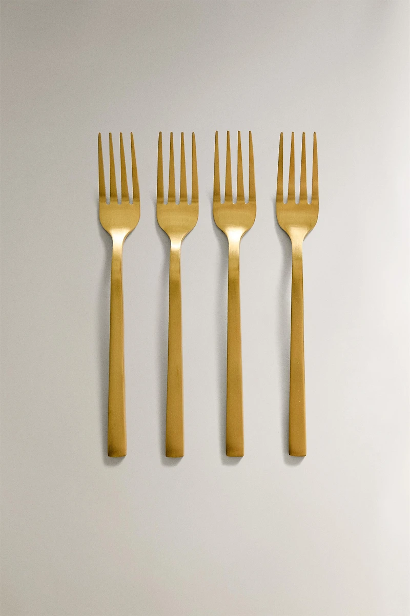 SET OF GOLD STEEL BRUNCH DESSERT FORKS (SET OF 4)
