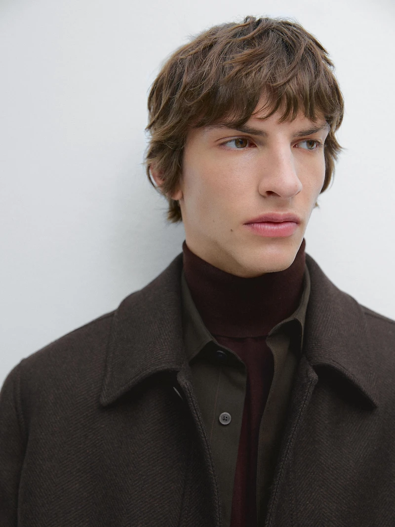 Manteau mi-long à chevrons en laine mélangée