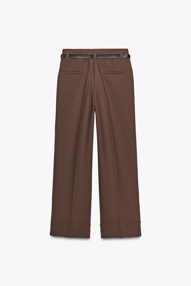 BELTED CUFFED HEM PANTS