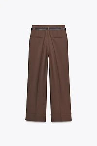 BELTED CUFFED HEM PANTS