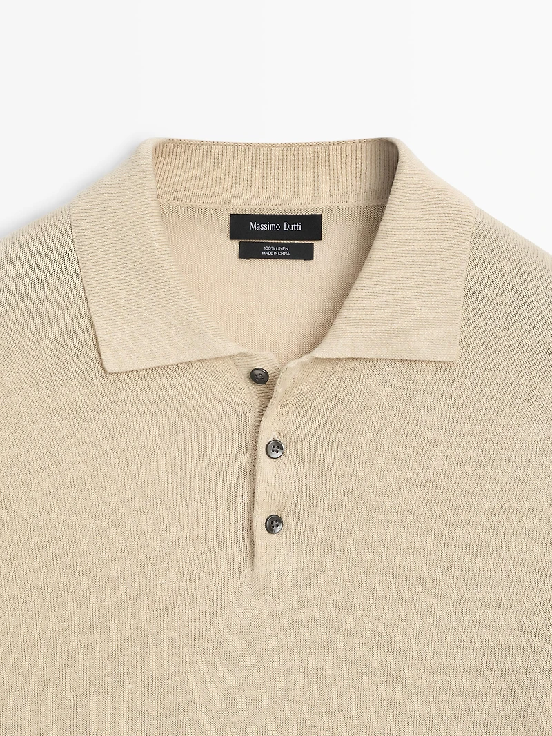 Pull polo en maille de lin