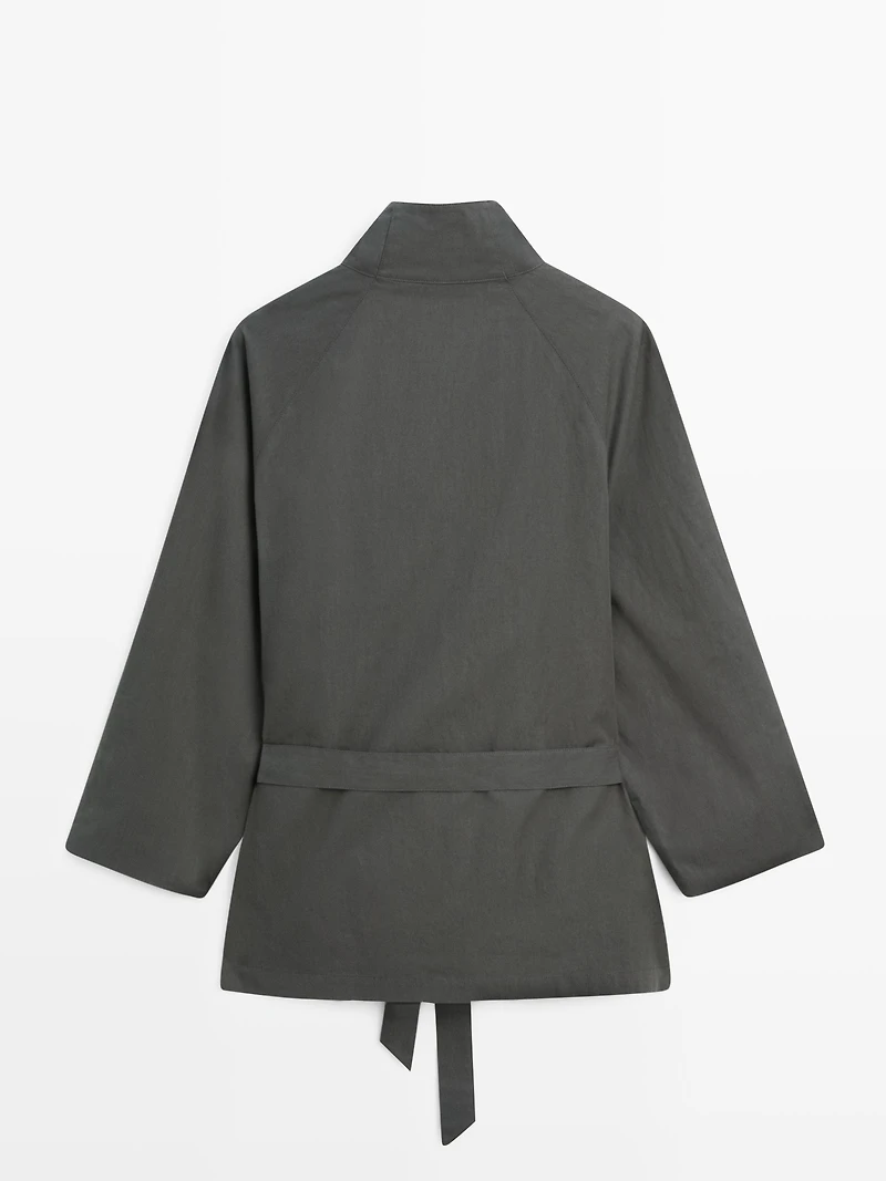 Trench court ceinture coton mélangé