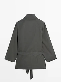 Trench court ceinture coton mélangé