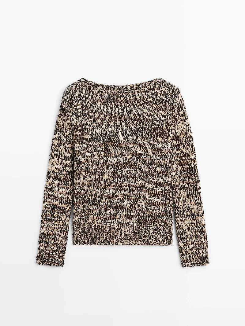 Mouliné cotton blend knit sweater