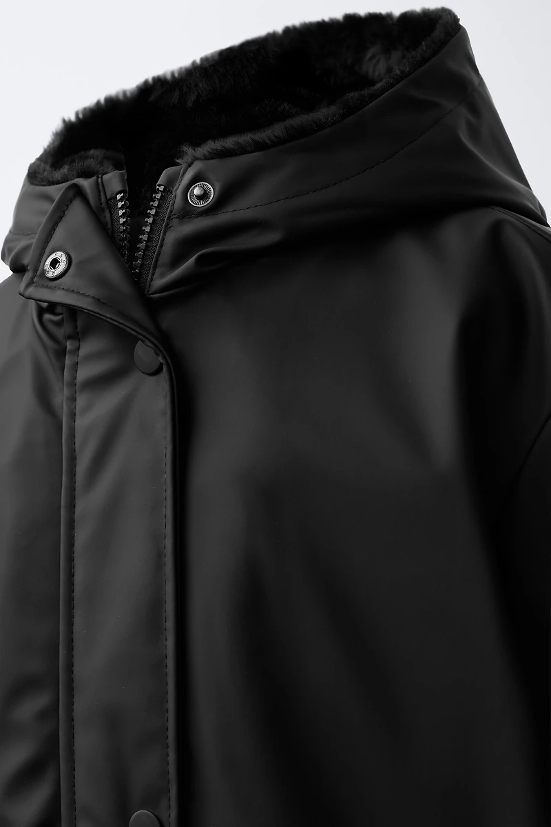 WATER REPELLENT FAUX FUR LINED RUBBERIZED JACKET