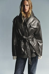 FAUX LEATHER POCKET JACKET