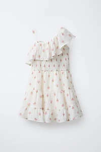 TEXTURED RUFFLED FLORAL DRESS