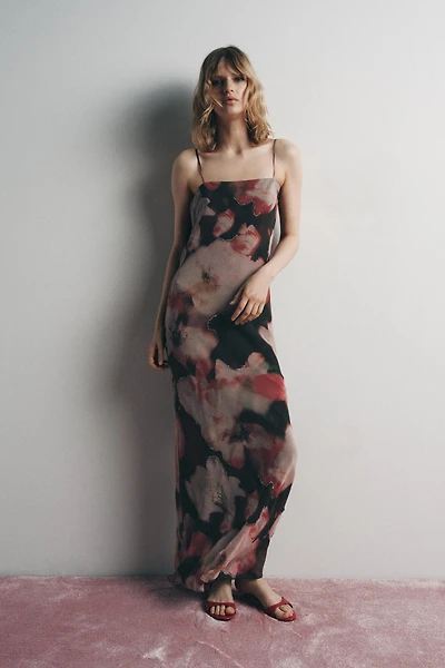 BEADED FLORAL PRINT DRESS