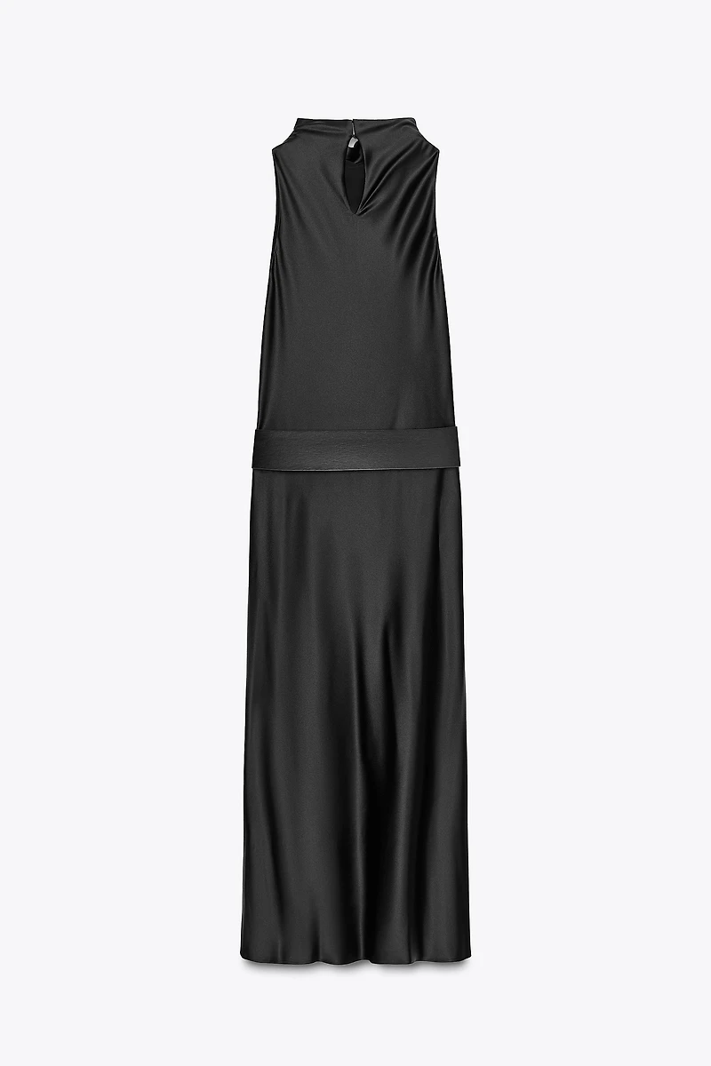 ROBE MIDI SATINÉE CEINTURE