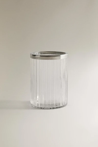 GLASS AND METAL TOOTHBRUSH TUMBLER