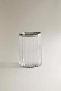 GLASS AND METAL TOOTHBRUSH TUMBLER