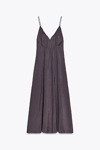 FLOWY RUFFLED V-NECK MIDI DRESS