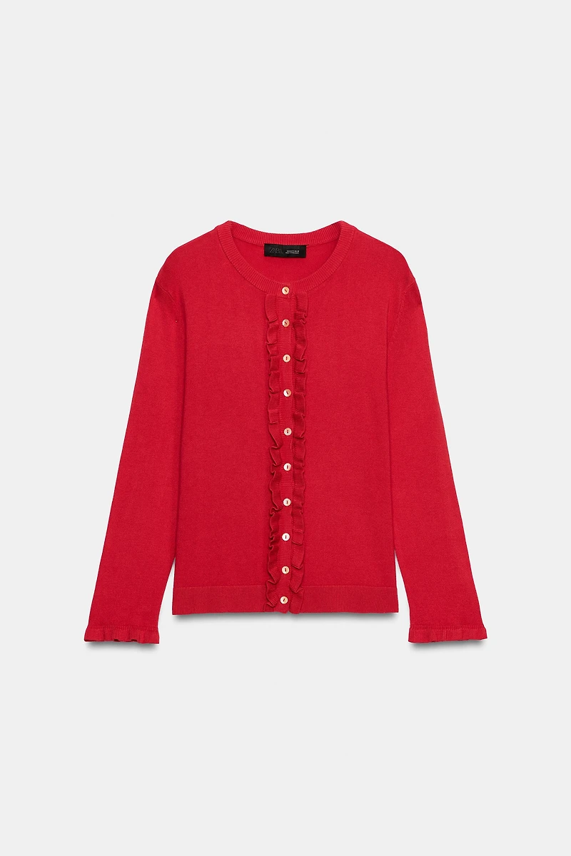 RUFFLED KNIT CARDIGAN