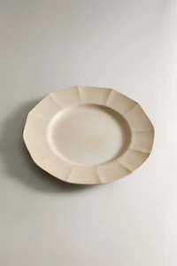 ASSIETTE À DESSERT GRÈS RELIEF LIGNES CADRE