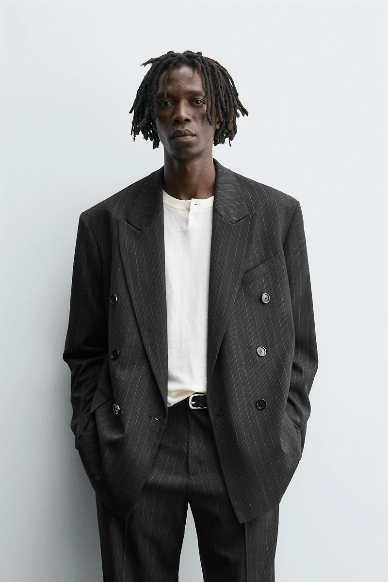 STRIPED DOUBLE BREASTED SUIT BLAZER