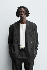 STRIPED DOUBLE BREASTED SUIT BLAZER