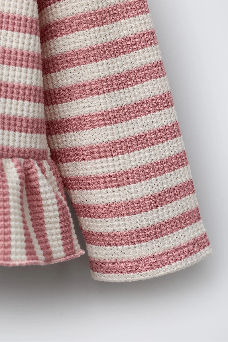 STRIPED WAFFLE KNIT PEPLUM TOP