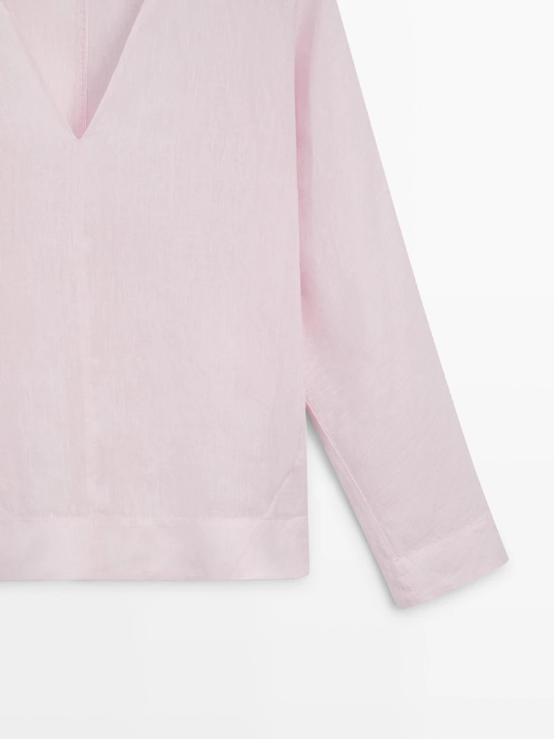 100% linen V-neck blouse